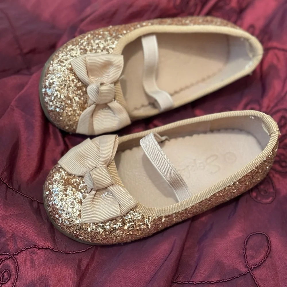 Sophie / Girl Champagne Glitter Bow Shoes Size 24 ( 7.5-8 USA)
